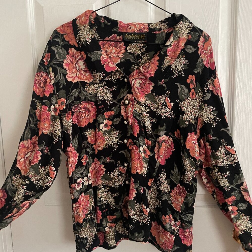 Vintage Barbara M Collection Women's Floral Button Down Shirt Size Medium